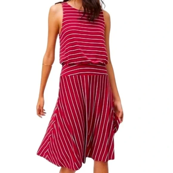 Ann Taylor Loft Women's Red, Black & Red Sleeveless Striped Dress Size MP - Picture 1 of 11